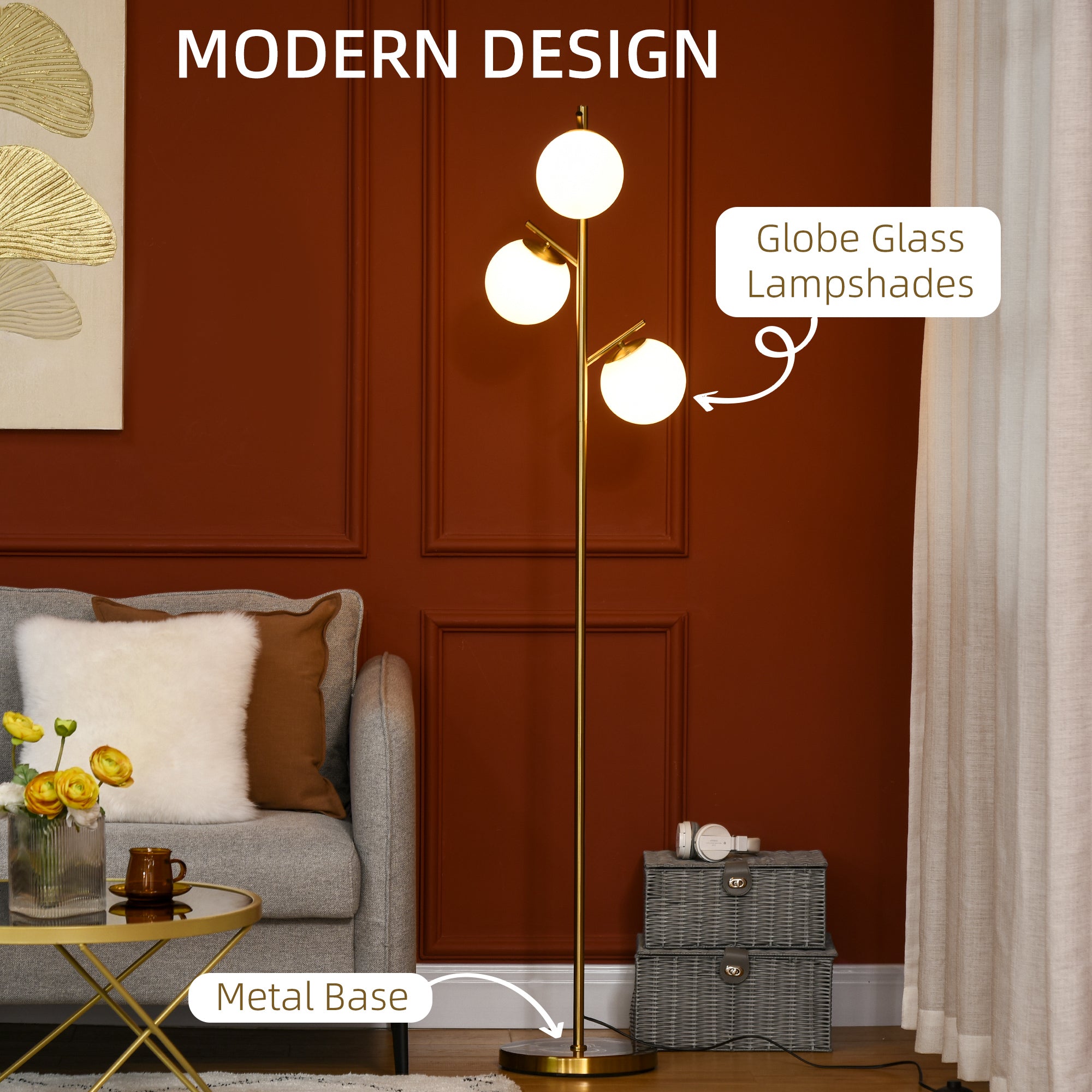 Aurora 3-Light Floor Lamp – Modern Gold Standing Ligh