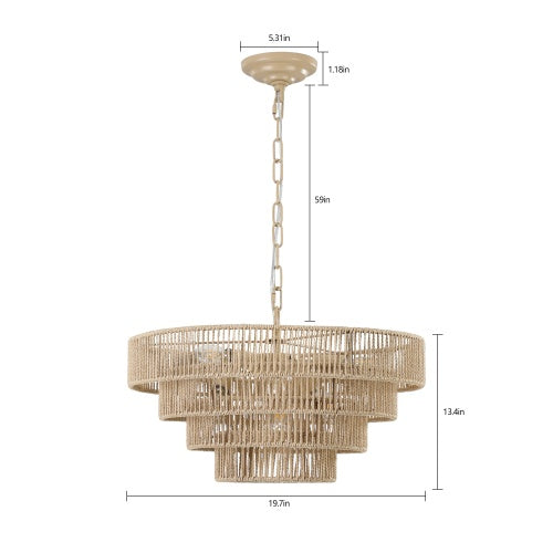 19.7" Bohemian Rattan Chandelier | 4-Layer Woven Pendant Light for Dining Room & Kitchen