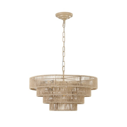 19.7" Bohemian Rattan Chandelier | 4-Layer Woven Pendant Light for Dining Room & Kitchen