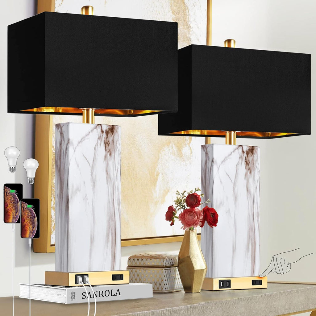 Marble Duo Table Lamps – Modern Bedside Set (2-Piece)