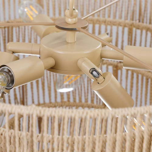 19.7" Bohemian Rattan Chandelier | 4-Layer Woven Pendant Light for Dining Room & Kitchen