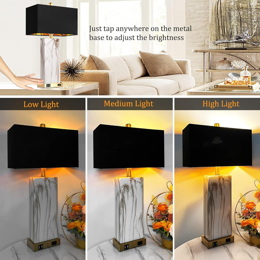 Marble Duo Table Lamps – Modern Bedside Set (2-Piece)