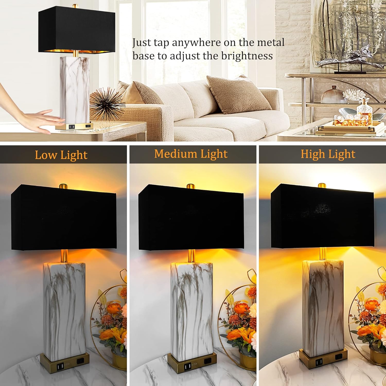 Marble Duo Table Lamps – Modern Bedside Set (2-Piece)