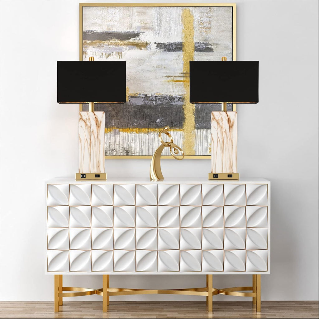Marble Duo Table Lamps – Modern Bedside Set (2-Piece)