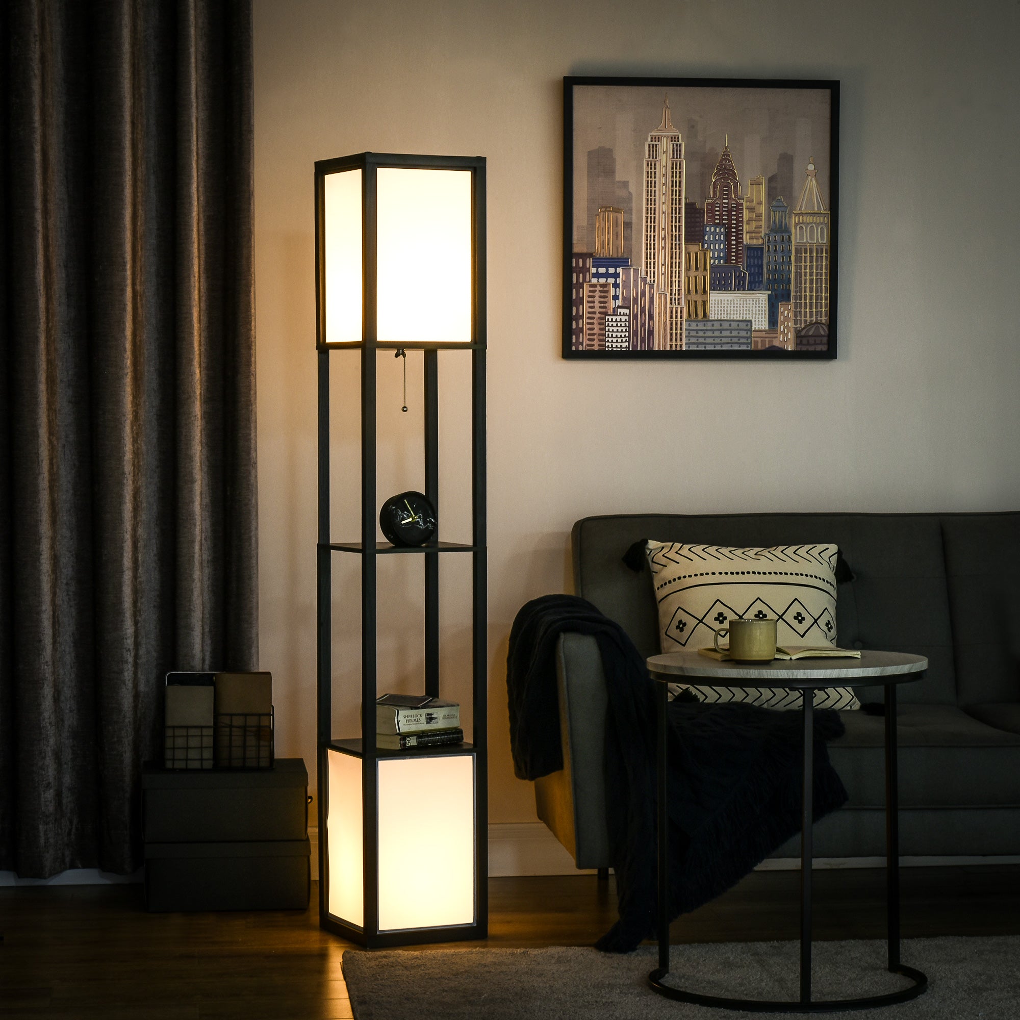 Noir Shelf Floor Lamp – Modern Ambient Lighting with Storage