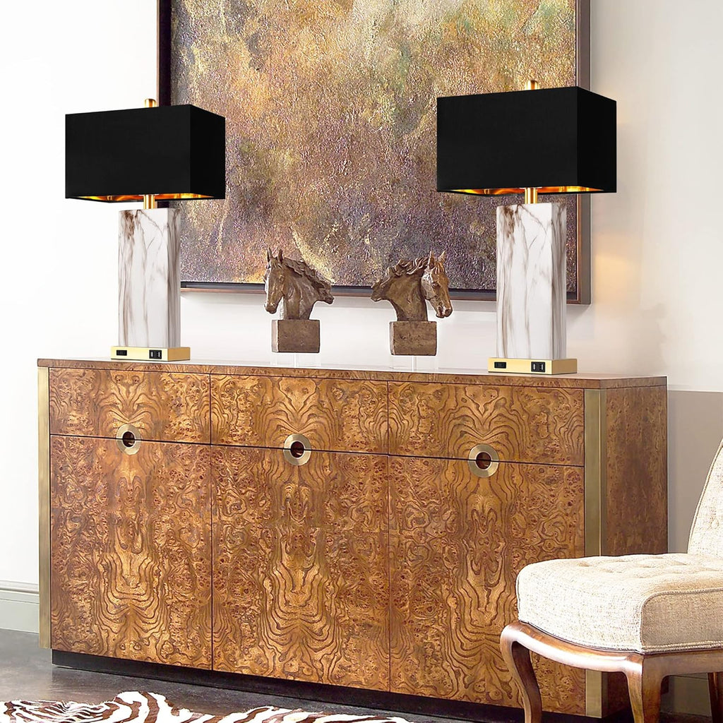 Marble Duo Table Lamps – Modern Bedside Set (2-Piece)